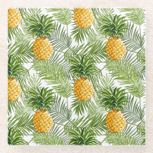 Tropische Palmblätter u. Ananas Glasuntersetzer (Vorderseite)