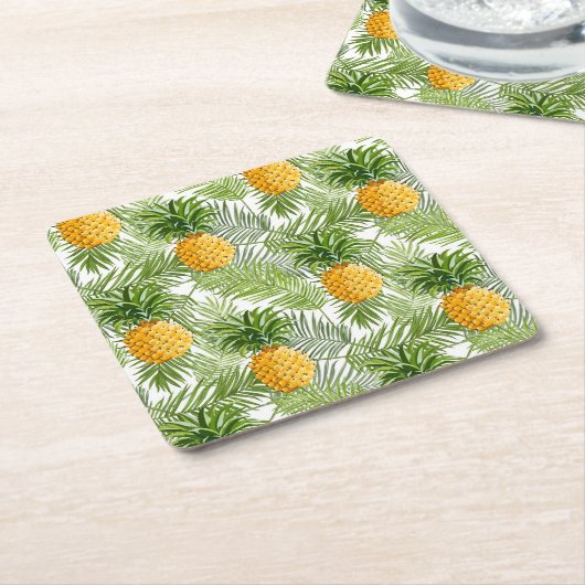 Tropische Palmblätter u. Ananas Rechteckiger Pappuntersetzer (angewinkelt)