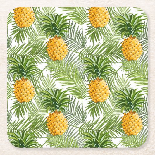 Tropische Palmblätter u. Ananas Rechteckiger Pappuntersetzer (Vorderseite)