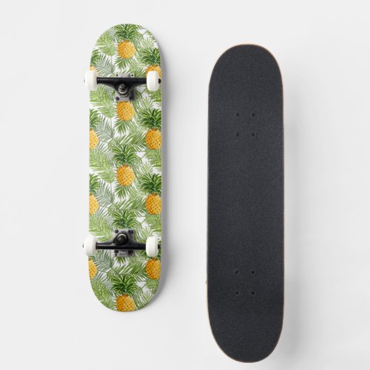 Tropische Palmblätter u. Ananas Skateboard (Vorderseite)