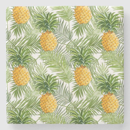 Tropische Palmblätter u. Ananas Steinuntersetzer (Vorderseite)