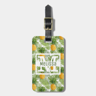 Tropische Palmblätter u. Monogramm der Ananas- Gepäckanhänger