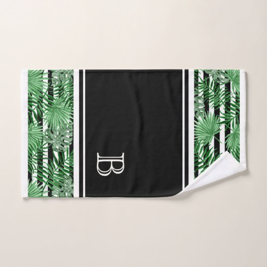 Tropische Palmblättern Schwarz-weiße Streifen Must Badhandtuch Set (Handtuch)