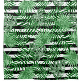 Tropische Palmblättern Schwarz-weiße Streifen Must Duschvorhang