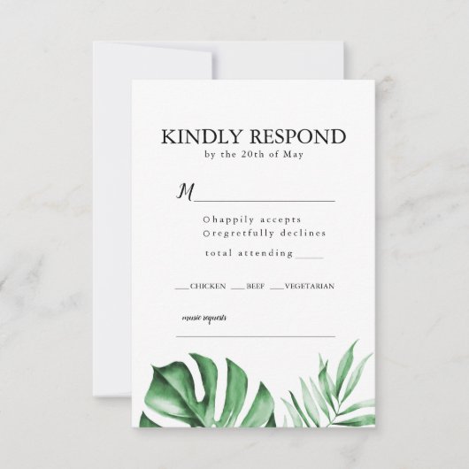 Tropische Palmblatthehe RSVP mit Umschlag Invi Einladung (Vorderseite)