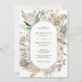 Tropische Palmblättrige Pampas-Grasblumenhochzeit Einladung (Vorderseite)