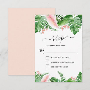 Tropische Palmblüten-Aquarell-Hochzeits-RSVP Einladung