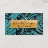 Tropische Palme aquamarine goldene Schriftzeichen Visitenkarte (Vorderseite)