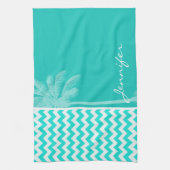 Tropische Palme; Aquarellfarbe Zickzack Handtuch (Vertikal)