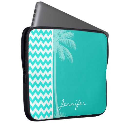 Tropische Palme; Aquarellfarbe Zickzack Laptopschutzhülle (Vorne Rechts)