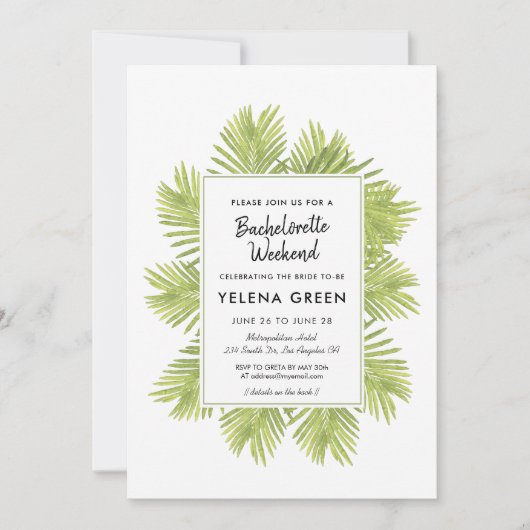 Tropische Palme Bachelorette Wochenende Einladung (Vorderseite)