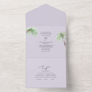 Tropische Palme Blasslila Hochzeit Alles in Einem All In One Einladung
