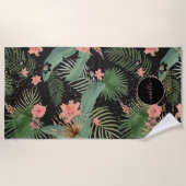 Tropische Palme Blätter Rosa Bläsermonogramm Schwa Strandtuch (Vorderseite)