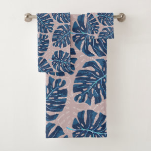 Tropische Palme Blau Grau Badhandtuch Set
