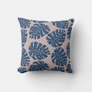 Tropische Palme Blau Grau Kissen