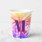 Tropische Palme im Retro-Neon der 80er Jahre Pappbecher (Vorderseite)