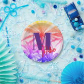 Tropische Palme im Retro-Neon der 80er Jahre Pappteller (Party)