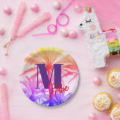 Tropische Palme im Retro-Neon der 80er Jahre Pappteller (Party)