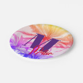 Tropische Palme im Retro-Neon der 80er Jahre Pappteller (Schrägansicht)