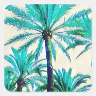 Tropische Palme im Retro-Neon der 80er Jahre Quadratischer Aufkleber
