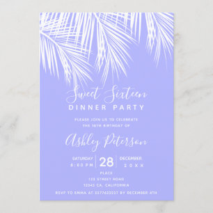 Tropische Palme lila Typografie Sweet 16 Einladung