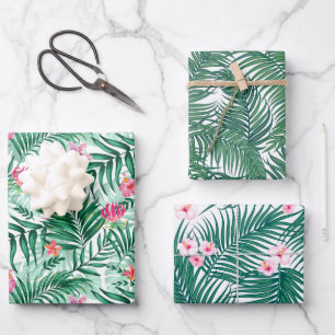 Tropische Palme & Monstera-Blätter & exotische Blu Geschenkpapier Set