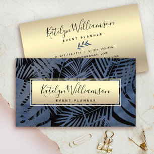 Tropische Palme Navy Gold Schrift elegante Visitenkarte
