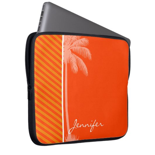 Tropische Palme; Orange Streifen Laptopschutzhülle (Vorne Rechts)