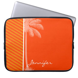 Tropische Palme; Orange Streifen Laptopschutzhülle