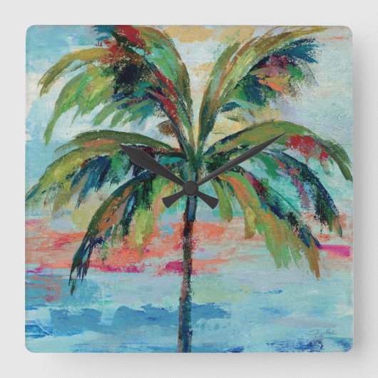 Tropische | Palme Quadratische Wanduhr (Vorderseite)