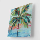 Tropische | Palme Quadratische Wanduhr (Winkel)