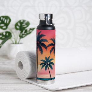 Tropische Palme Sonnenuntergang Strand Vibes Was Trinkflasche