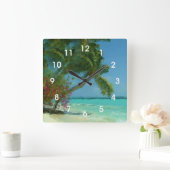 Tropische Palme-Strand-Malerei-Wanduhr Quadratische Wanduhr (Zuhause)
