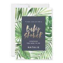 Tropische Palme und goldene Drehbuch-Babydusche la