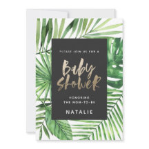 Tropische Palme und goldene Drehbuch-Babydusche la