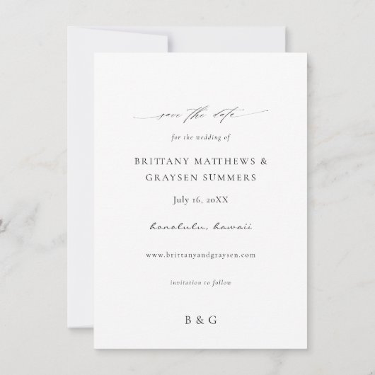 Tropische Palme und weißes, blumengeschmücktes Sav Save The Date (Rückseite)