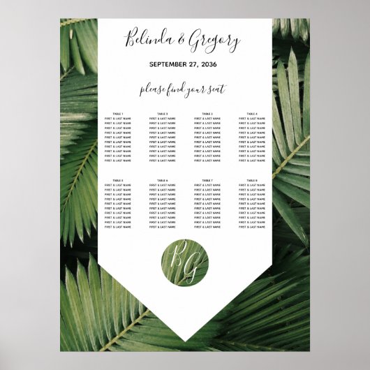 Tropische Palme Verlassen Hochzeitskarte Poster (Vorne)