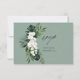 Tropische Palme & Weiße Blüte RSVP Karte - MGr