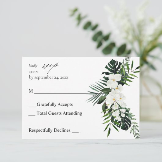 Tropische Palme & Weiße Flora UAWG RSVP Karte (Stehend Vorderseite)