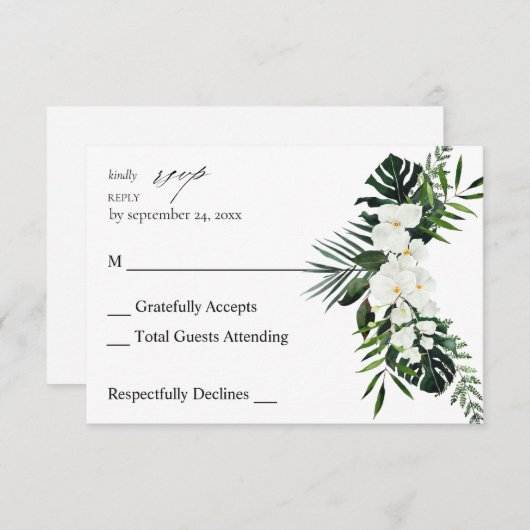 Tropische Palme & Weiße Flora UAWG RSVP Karte (Vorne/Hinten)