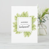 Tropische Palme Werden Sie meine Brautjungfrau? Einladung (Stehend Vorderseite)