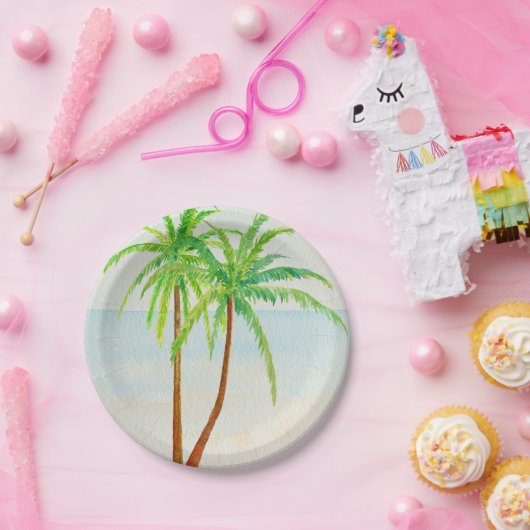 Tropische Palmen am Strand Pappteller (Party)