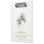 Tropische Palmen an der Küste Wasserfarbe Blau Grü Klemmbrett (Links)