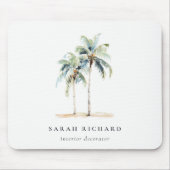 Tropische Palmen an der Küste Wasserfarbe Blau Grü Mousepad (Vorne)