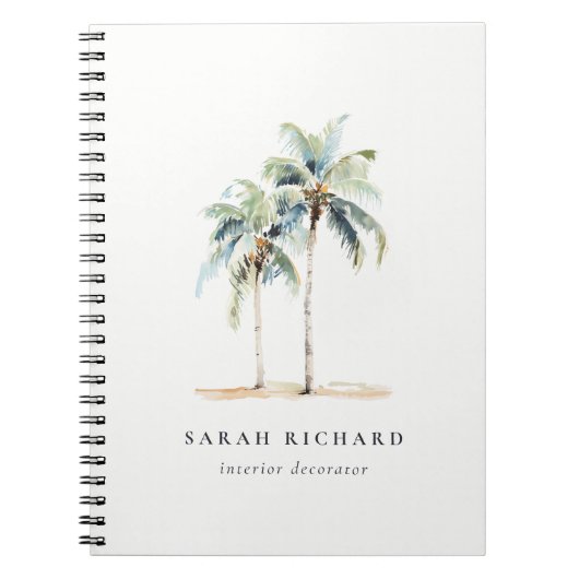 Tropische Palmen an der Küste Wasserfarbe Blau Grü Notizblock (Vorderseite)