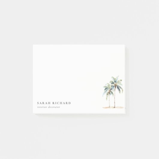 Tropische Palmen an der Küste Wasserfarbe Blau Grü Post-it Klebezettel (Vorderseite)