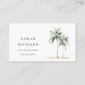 Tropische Palmen an der Küste Wasserfarbe Blau Grü Visitenkarte (Vorderseite)