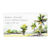 Tropische Palmen an der Küste Wasserfarbenadresse (Vorne)