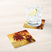 Tropische Palmen an einem Strand am Rechteckiger Pappuntersetzer (Vor Ort)