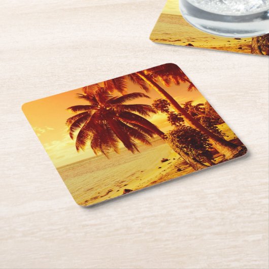 Tropische Palmen an einem Strand am Rechteckiger Pappuntersetzer (angewinkelt)